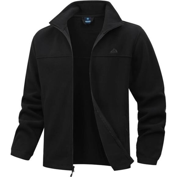 Soft Polar Fleece Jacket with Pockets Lightweight Outdoor Full Zip Coat Black. - Picture 1 of 7